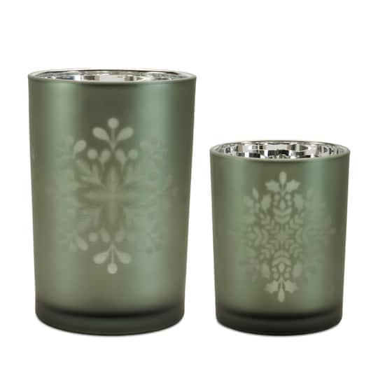 Melrose Frosted Snowflake Candle Holder Set